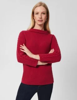 Pure Cotton Cable Knit Funnel Neck Jumper