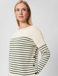 Cotton Rich Striped Slash Neck Jumper -Marksandspencer Sale Store MS 10 T83 8151T K4 X EC 2