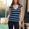 Chevron Print V-Neck Relaxed Knitted Top -Marksandspencer Sale Store MS 10 T83 8183T E4 X EC 0
