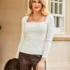 Ribbed Square Neck Fitted Jumper -Marksandspencer Sale Store MS 10 T83 8184T KY X EC 0