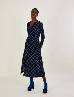 MONSOON Jersey Checked Midaxi Column Dress