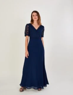 MONSOON Lace V-Neck Maxi Waisted Dress