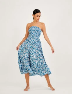 MONSOON Pure Cotton Floral Bandeau Midi Dress