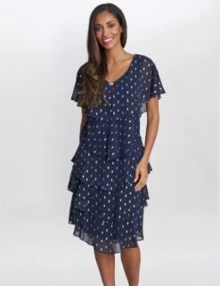 Chiffon Foil V-Neck Tiered Dress -Marksandspencer Sale Store MS 10 T83 8276T F4 X EC 1