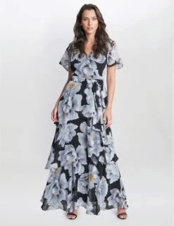 Chiffon Floral V-Neck Maxi Tiered Wrap Dress -Marksandspencer Sale Store MS 10 T83 8304T Y4 X EC 2