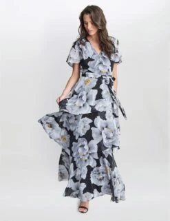 Chiffon Floral V-Neck Maxi Tiered Wrap Dress -Marksandspencer Sale Store MS 10 T83 8304T Y4 X EC 4