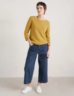 Pure Cotton Textured Round Neck Jumper
