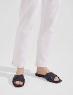 Leather Crossover Flat Square Toe Mules