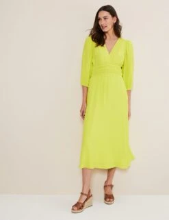 V-Neck Midi Waisted Dress