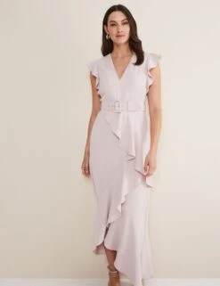 V-Neck Belted Ruffle Maxi Waisted Dress -Marksandspencer Sale Store MS 10 T83 8816T A1 X EC 3