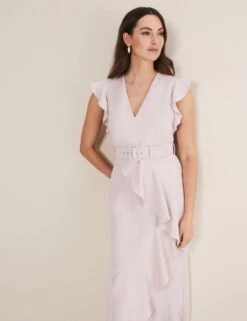 V-Neck Belted Ruffle Maxi Waisted Dress -Marksandspencer Sale Store MS 10 T83 8816T A1 X EC 4