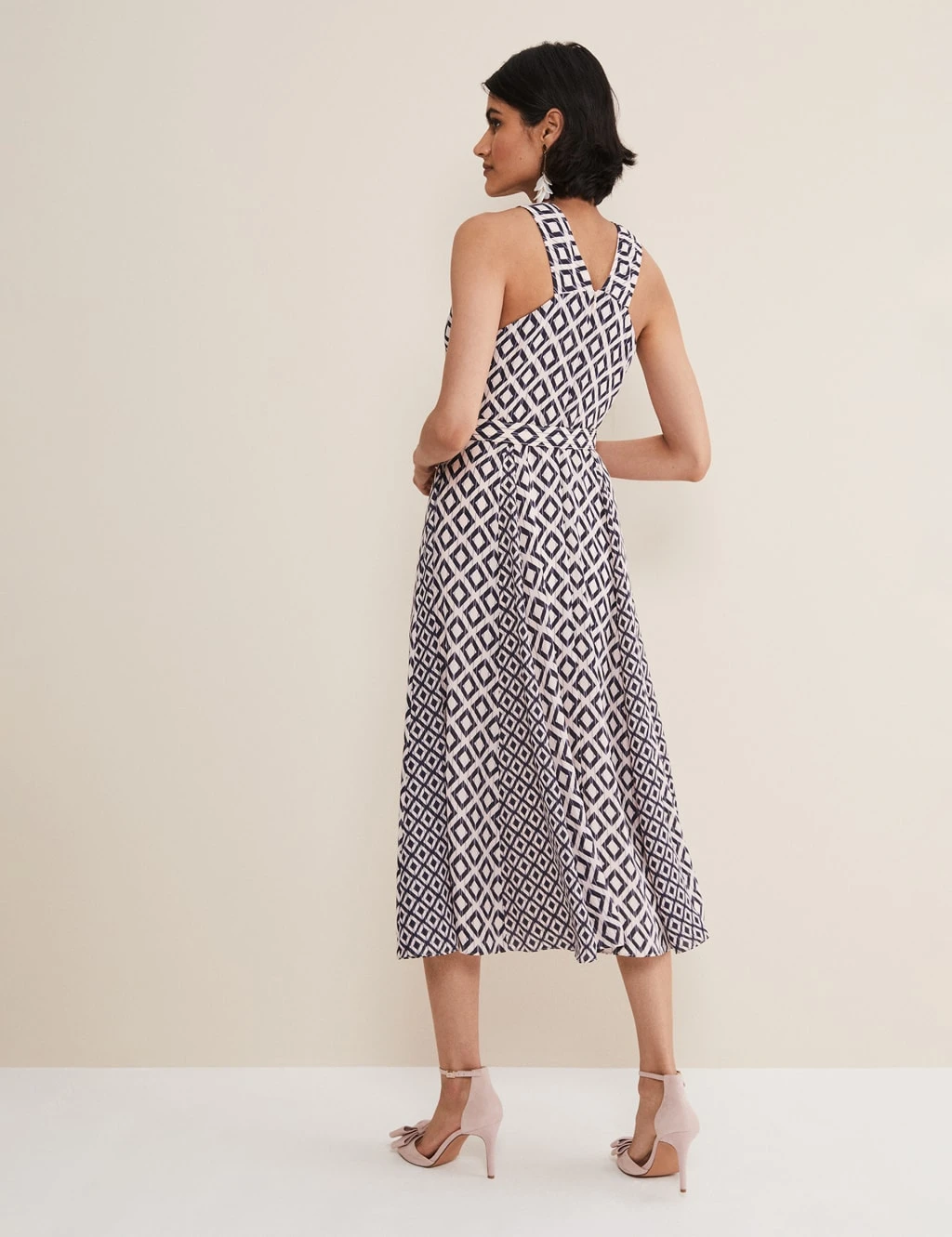 Printed Strappy Belted Midi Swing Dress 3 Printed Strappy Belted Midi Swing Dress - Image 3