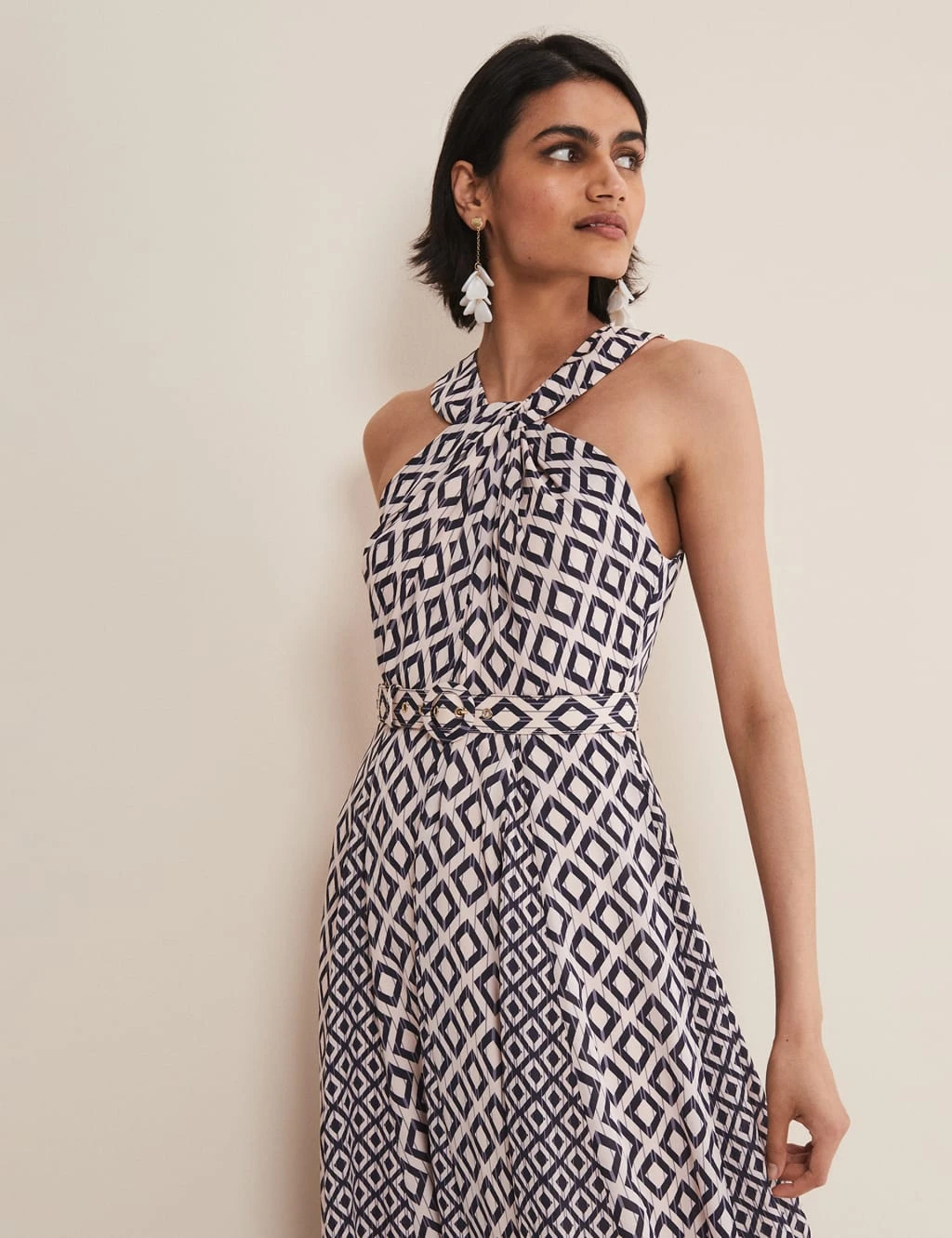 Printed Strappy Belted Midi Swing Dress 4 Printed Strappy Belted Midi Swing Dress - Image 4