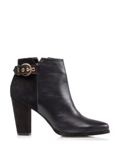 Dune London Leather Buckle Block Heel Ankle Boots