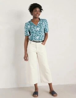 Cotton Blend Floral Frill Detail Top