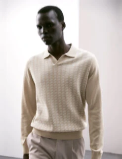 Mercerised Cotton Geometric Knitted Polo -Marksandspencer Sale Store Mercerised Cotton Geometric Knitted Polo 5