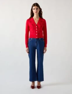 Merino Wool Blend Embroidered Lips Cardigan