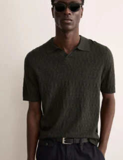 Jaeger Merino Wool Rich Knitted Polo Shirt With Silk