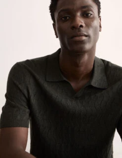 Jaeger Merino Wool Rich Knitted Polo Shirt With Silk -Marksandspencer Sale Store Merino Wool Rich Knitted Polo Shirt with Silk 5