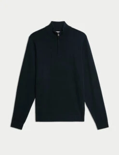 Jaeger Merino Wool Rich With Silk Half Zip Jumper -Marksandspencer Sale Store Merino Wool Rich with Silk Half Zip Jumper 1