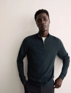 Jaeger Merino Wool Rich With Silk Half Zip Jumper -Marksandspencer Sale Store Merino Wool Rich with Silk Half Zip Jumper 2