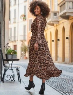 Mesh Animal Print V-Neck Midi Wrap Dress -Marksandspencer Sale Store Mesh Animal Print V Neck Midi Wrap Dress 3