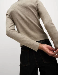 Metallic Crew Neck Slim Fit Cardigan -Marksandspencer Sale Store Metallic Crew Neck Slim Fit Cardigan 4