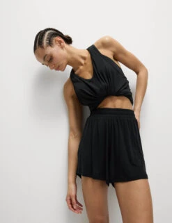 Modal Rich Ribbed Relaxed High Waisted Yoga Shorts -Marksandspencer Sale Store Modal Rich Ribbed Relaxed High Waisted Yoga Shorts 4