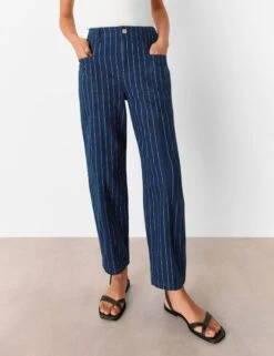 Whistles Pinstripe High Waisted Barrel Jeans