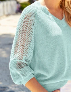 Pointelle V-Neck Jumper -Marksandspencer Sale Store Pointelle V Neck Jumper 3