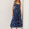 MONSOON Polka Dot Square Neck Midi Waisted Dress