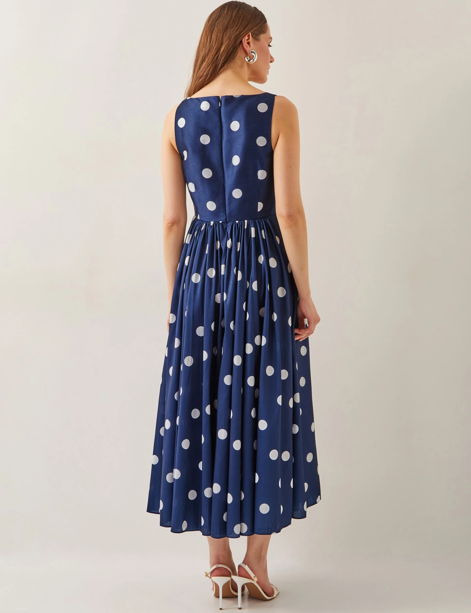 MONSOON Polka Dot Square Neck Midi Waisted Dress 3 MONSOON Polka Dot Square Neck Midi Waisted Dress - Image 3
