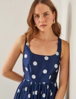 MONSOON Polka Dot Square Neck Midi Waisted Dress 16 MONSOON Polka Dot Square Neck Midi Waisted Dress -Marksandspencer Sale Store Polka Dot Square Neck Midi Waisted Dress 4