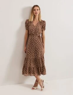 Polka Dot Tie Waist Midi Tiered Dress