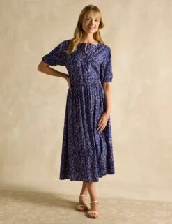 Joules Printed Round Neck Midaxi Waisted Dress -Marksandspencer Sale Store Printed Round Neck Midaxi Waisted Dress 2