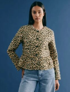 Pure Cotton Animal Print Quilted Jacket