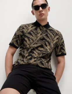 Pure Cotton Banana Leaf Print Polo Shirt