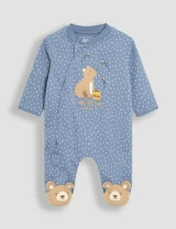 Pure Cotton Bear Applique Zip Sleepsuit (0-12 Mths)