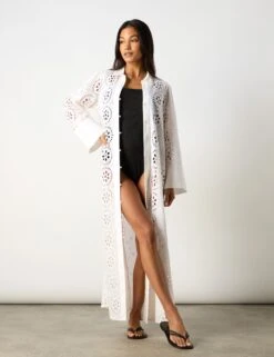 Pure Cotton Broderie Maxi Shirt Dress -Marksandspencer Sale Store Pure Cotton Broderie Maxi Shirt Dress 3