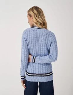 Pure Cotton Cable Knit V-Neck Cricket Jumper -Marksandspencer Sale Store Pure Cotton Cable Knit V Neck Cricket Jumper 3