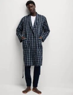 Pure Cotton Checked Dressing Gown -Marksandspencer Sale Store Pure Cotton Checked Dressing Gown 2