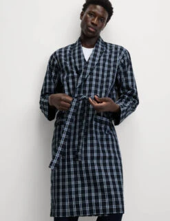 Pure Cotton Checked Dressing Gown -Marksandspencer Sale Store Pure Cotton Checked Dressing Gown 4