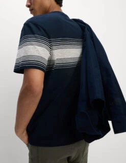 Pure Cotton Chest Stripe Crew Neck T-Shirt