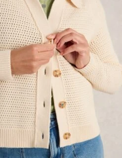 WHITE STUFF Pure Cotton Collared Button Front Cardigan -Marksandspencer Sale Store Pure Cotton Collared Button Front Cardigan 4