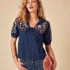Pure Cotton Collared Relaxed Puff Sleeve Blouse