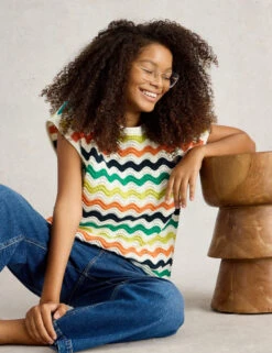 WHITE STUFF Pure Cotton Colour Block Crew Neck Jumper