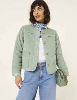 Pure Cotton Cord Quilted Bomber Jacket