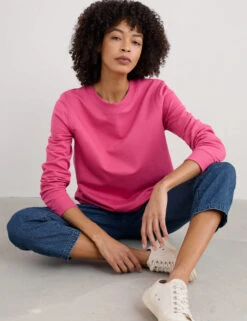 Pure Cotton Crew Neck Long Sleeve Sweatshirt -Marksandspencer Sale Store Pure Cotton Crew Neck Long Sleeve Sweatshirt 2