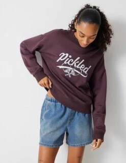 Pure Cotton Crew Neck Slogan Sweatshirt -Marksandspencer Sale Store Pure Cotton Crew Neck Slogan Sweatshirt 5