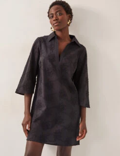 MONSOON Pure Cotton Embroidered Mini Shift Dress